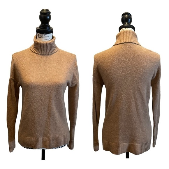 J. Crew Wool Turtleneck Sweater Brown Tan XSmall XS Pullover Hi Lo Cozy - Picture 10 of 10